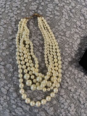 J. Crew Multi-Strand Pearl Bib Necklace in Cream with Gold Accents